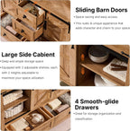 T4TREAM 48" Wide Farmhouse Sideboard Buffet Cabinet, Light Tree Knot | 31.2" Tall Kitchen Cabinet with Storage, 2 Sliding Barn Doors, 4 Drawers, Rustic Wood, Coffee Bar Table, Dining Room
