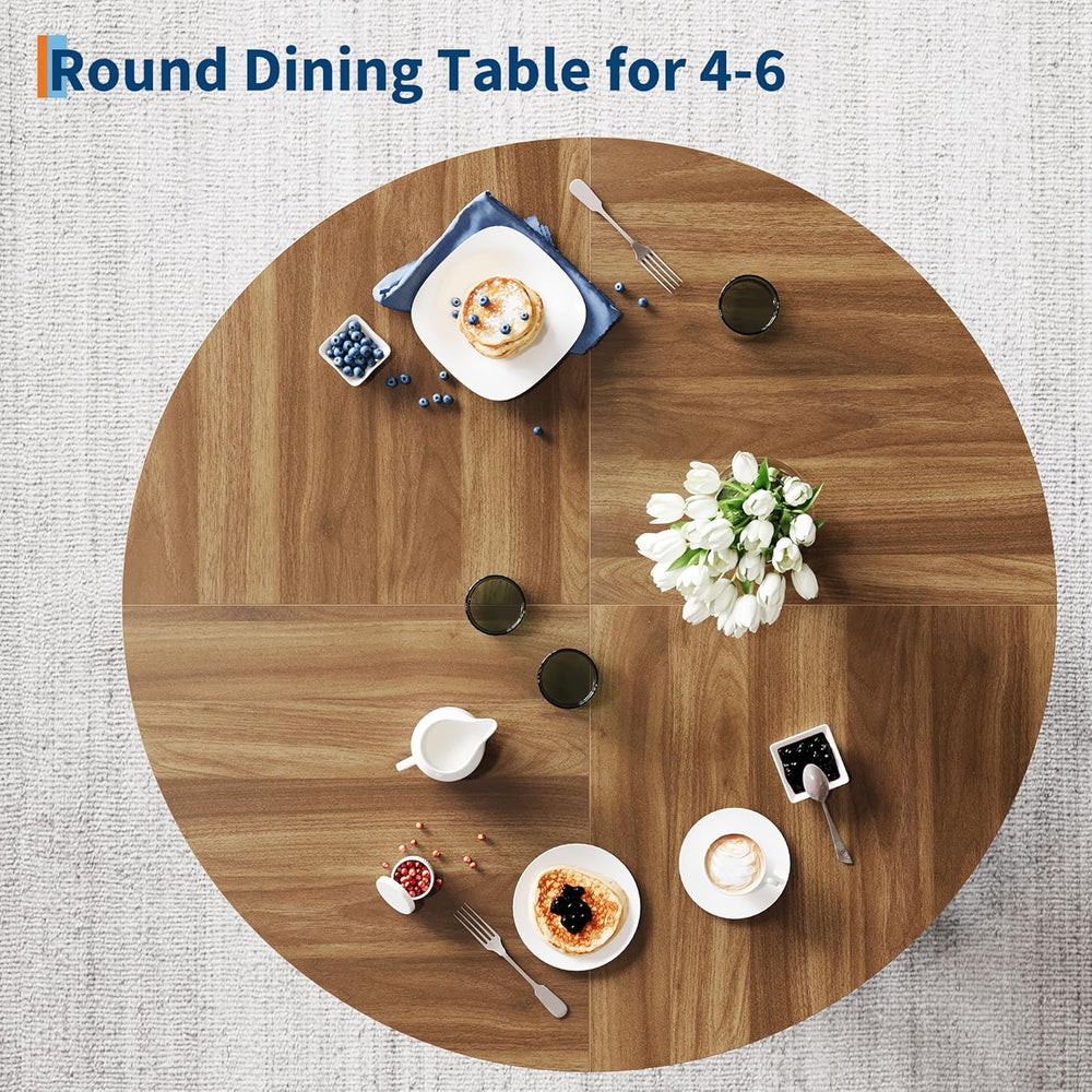 47 Inch Round Farmhouse Dining Table for 4-6, Heavy-Duty 4-Leg Sturdy Wood Ki...