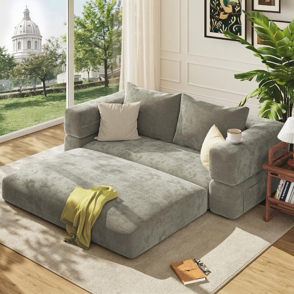 75'' Folding Convertible Sofa Bed with Large Pillow, 4-in-1 Foldable ...