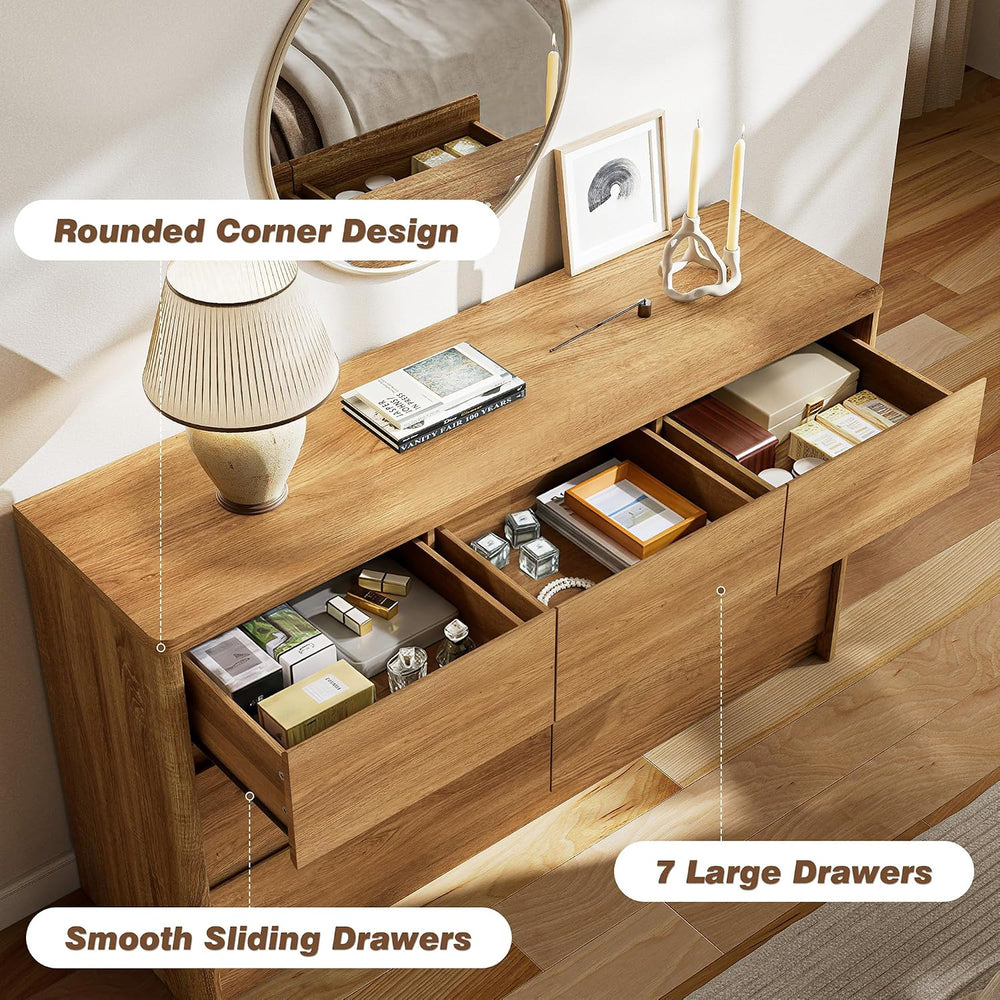 3 Pieces Bedroom Set, 55 Inch Width 7-Drawer Dresser & 2-Drawer Nightstan...
