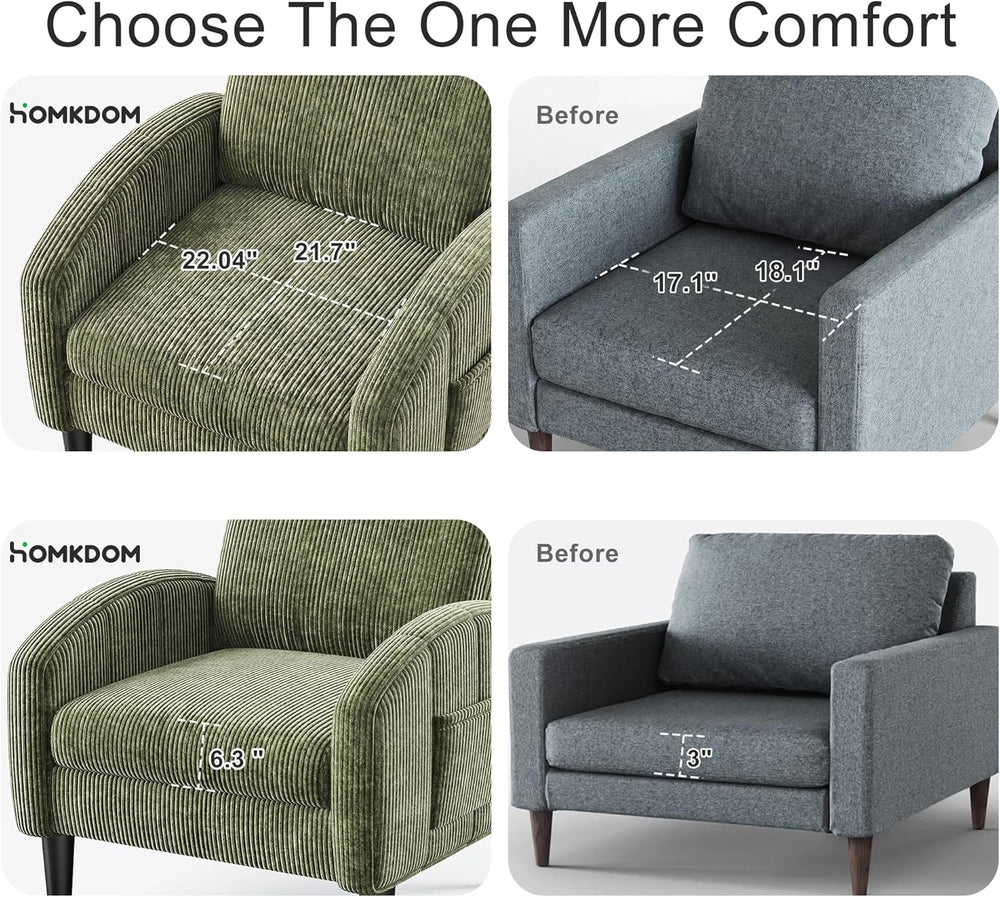 Homkdom Accent Chair with Side Pockets & Ergonomic Backrest,Green | Cordu...