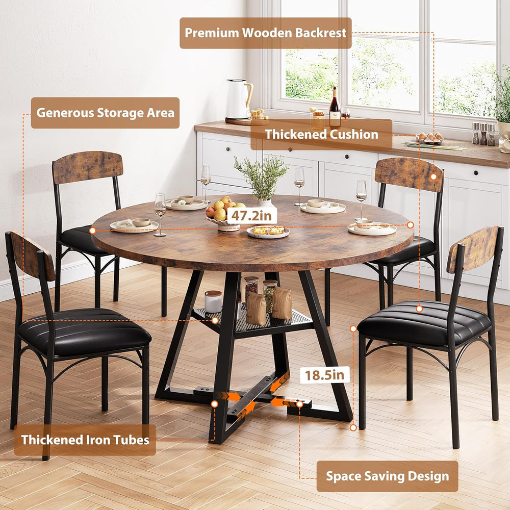 Round Dining Table Set for 4, Kitchen Table and Chairs for 4, Circle Table Ro...
