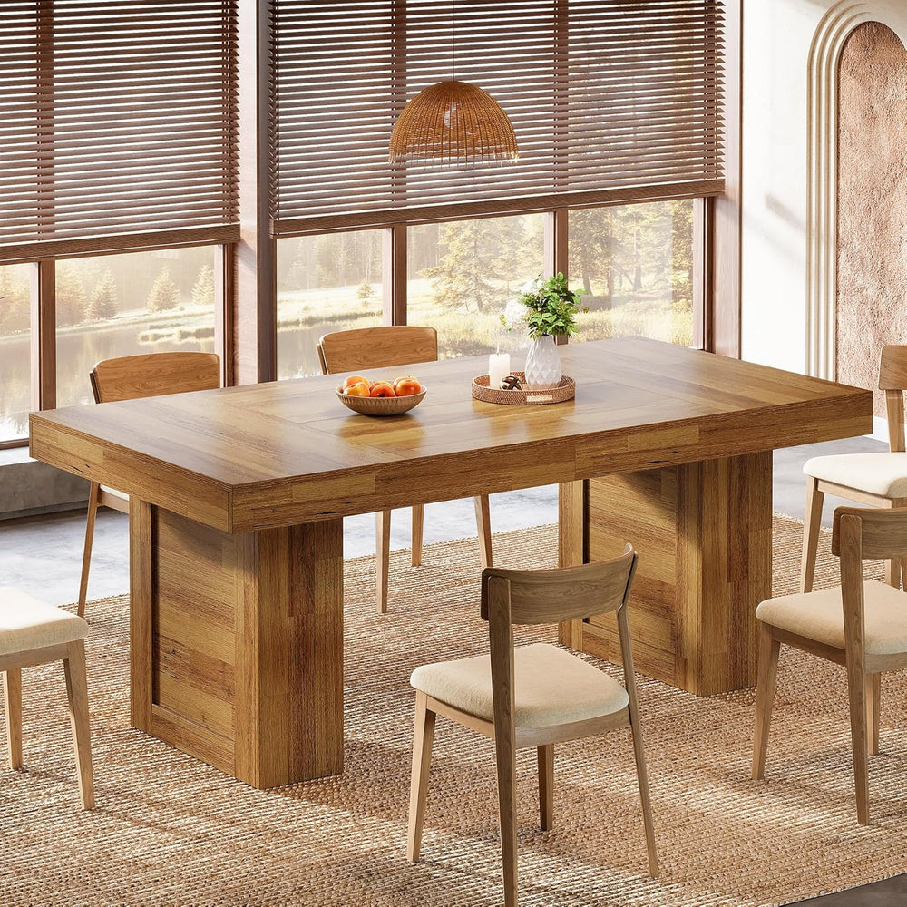 Tribesigns 63'' Farmhouse Dining Table for 6, Rectangle Wooden Kitche...