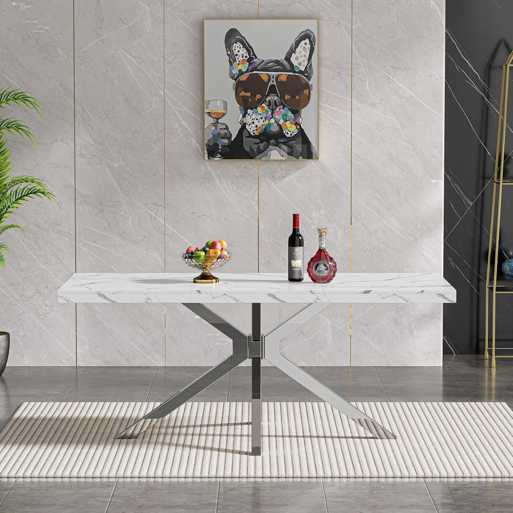 Marble Dining Table for 4 6, 70.8 Inch Rectangular Dining Room Kitchen Tables...