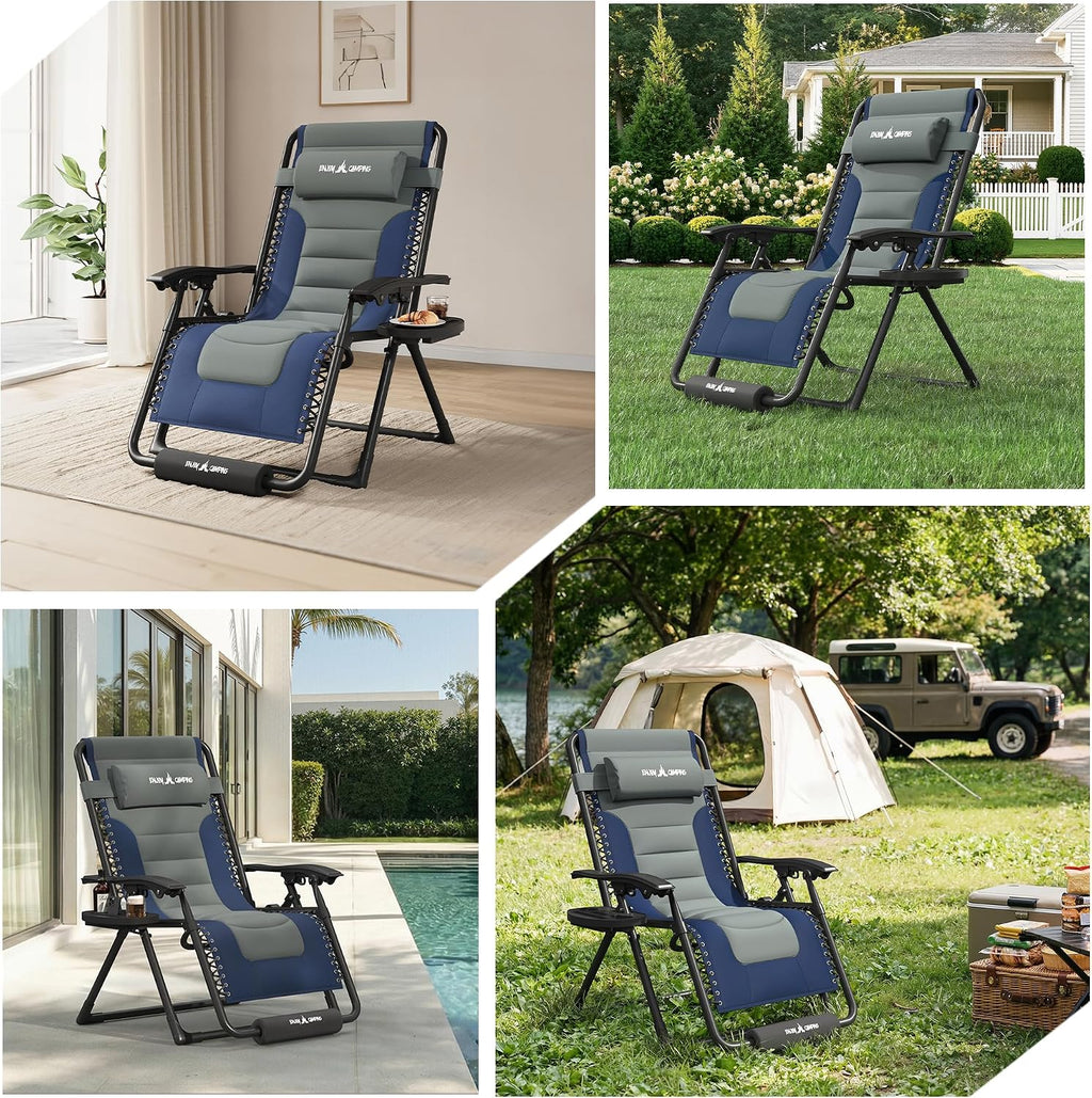 Amopatio XL Padded Zero Gravity Chairs Foldable Zero Gravity Lounge Chair Outdoor Portable Reclining Chair with Removable Cup Holder/Headrest/Footrest