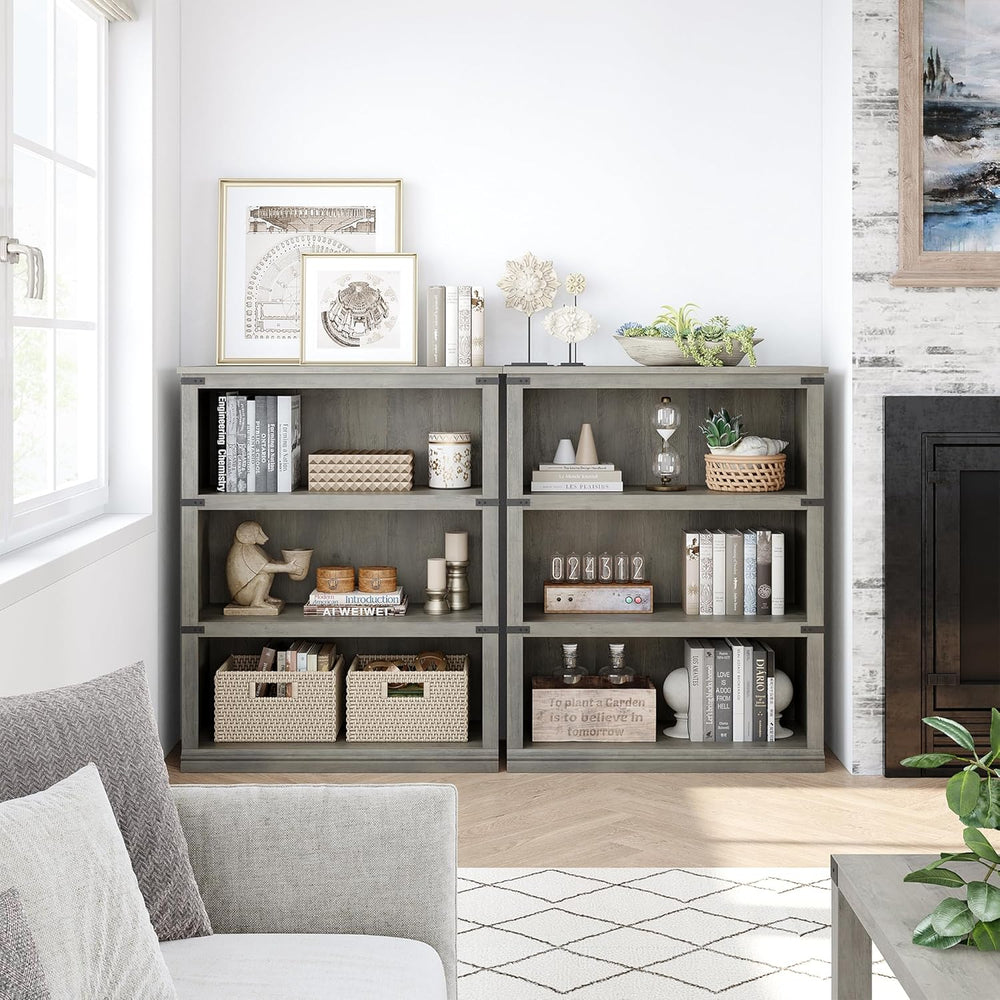 GarveeHome 3 Tier Farmhouse Bookcase, 39.9 in Tall Book Shelf with Storage