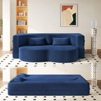 Convertible Folding Sofa Bed, 2-in-1 Full Size Floor Boneless Couch Bed, Loveseat sleeper Couch , Corduroy Floor Sofa, Memory Foam Sleeper SofaBed, Small couches for small spaces, No Assembly, Blue
