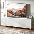 Fluted White TV Stand for 100 Inch TV,Modern White TV Stands for Living Room,TV Console with Storage Cabinets,Entertainment Center with Adjustable Shelves & Gold Handles,Wood Media Cabinet