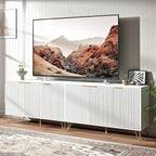 Fluted White TV Stand for 100 Inch TV,Modern White TV Stands for Living Room,TV Console with Storage Cabinets,Entertainment Center with Adjustable Shelves & Gold Handles,Wood Media Cabinet