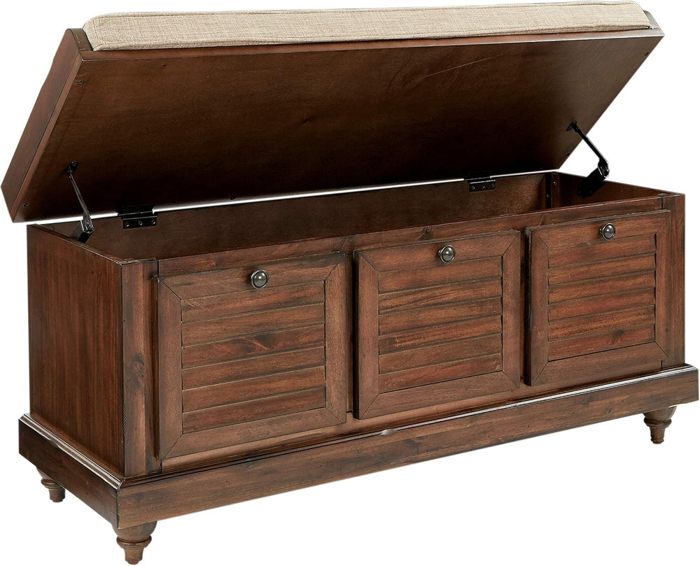 OSP Home Furnishings Dover Coastal Lift-Top Storage Bench with Shutter Face S...