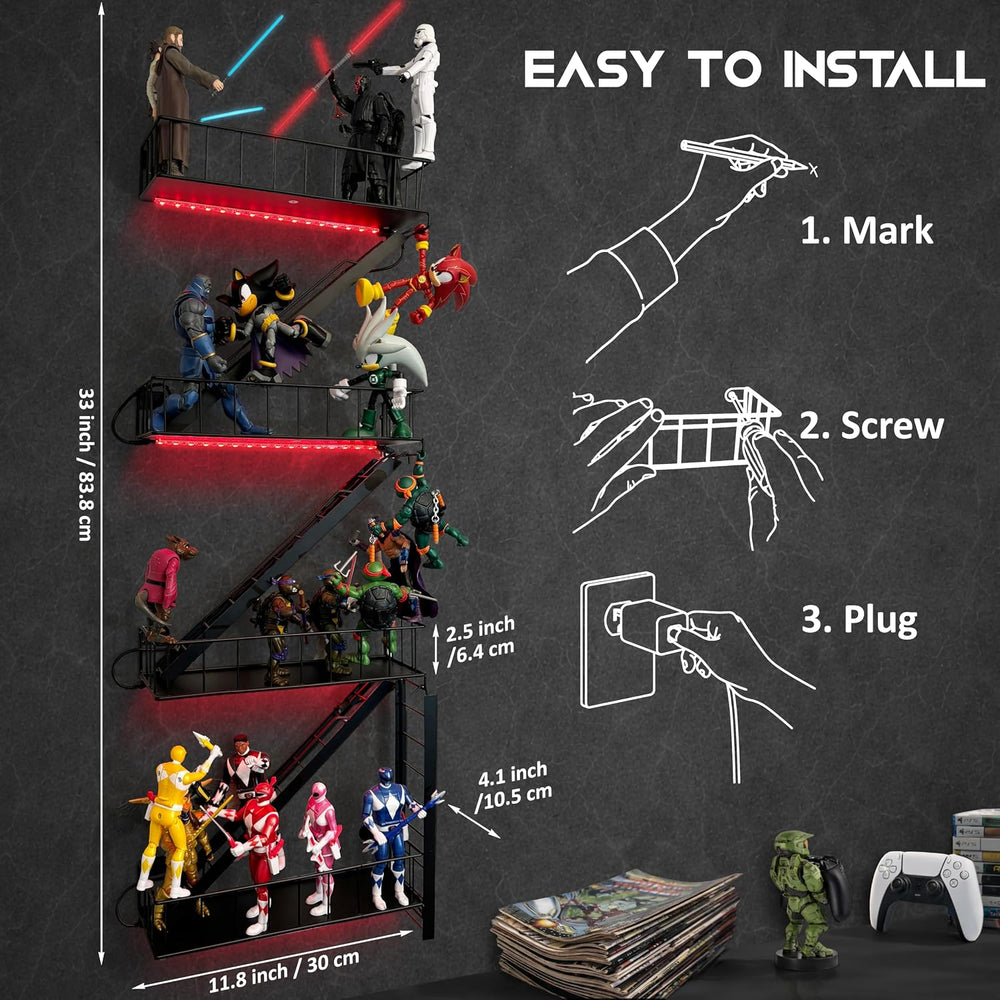 Fire Escape Wall Shelf for Collectibles – Iron Fire Escape Shelf with Pre-Att...