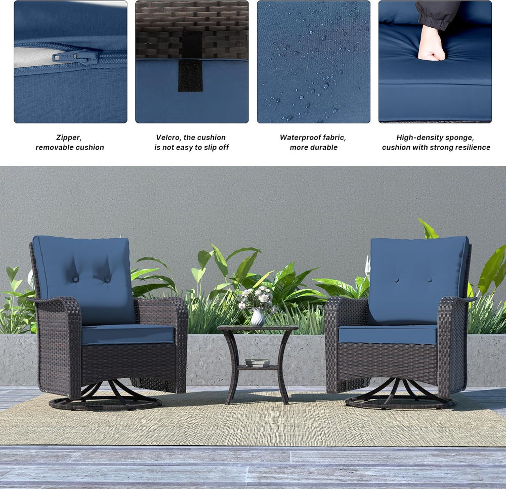 Kurapika 3 Pieces Patio Furniture Set Outdoor Swivel Gliders Rocker, Wicker P...