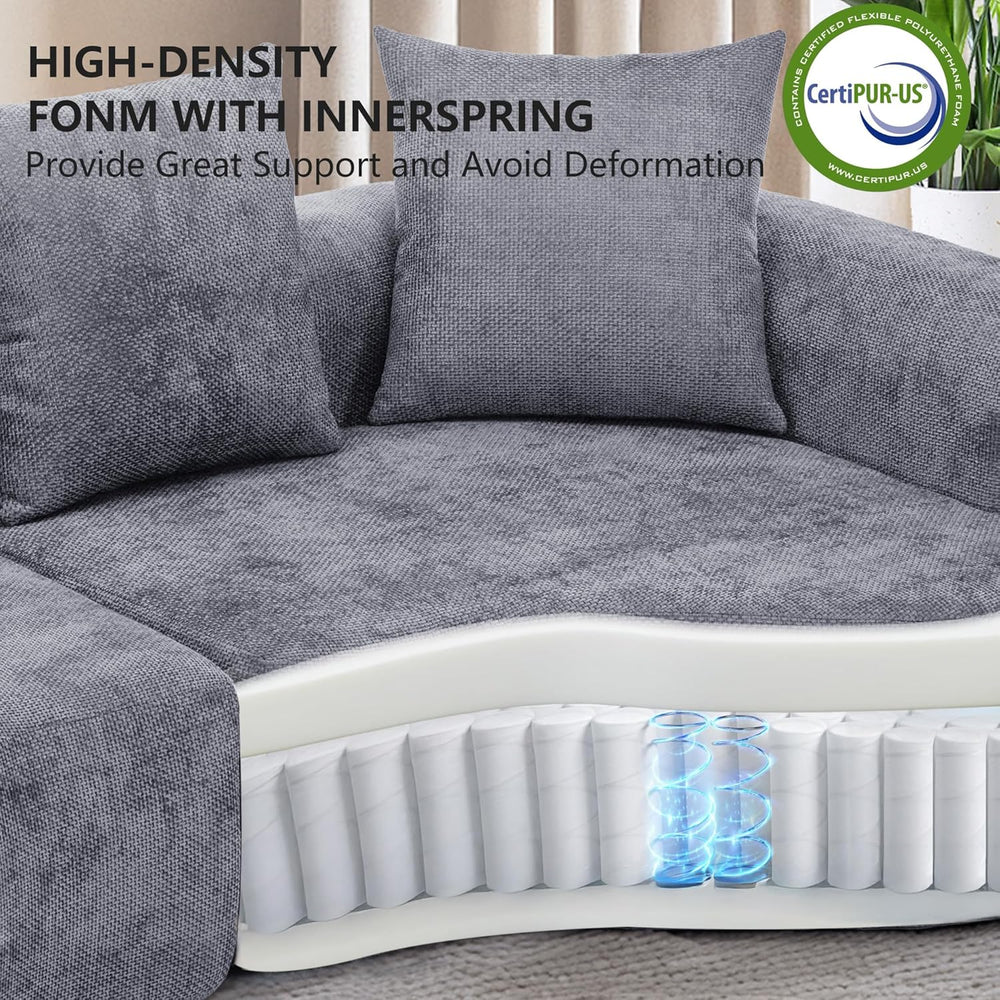 L Shaped Single Sofa, Modern Comfy Chenille Fabric Loveseat Couch, No Assembl...