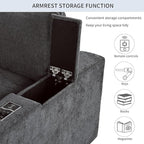 133.9 Inch Modular Convertible Sectional Sofa with Storage, USB Ports, Wireless Charging & Built-in Speaker in Arm, L-Shaped Upholstered Sleeper Couch for Living Room Office, Gray