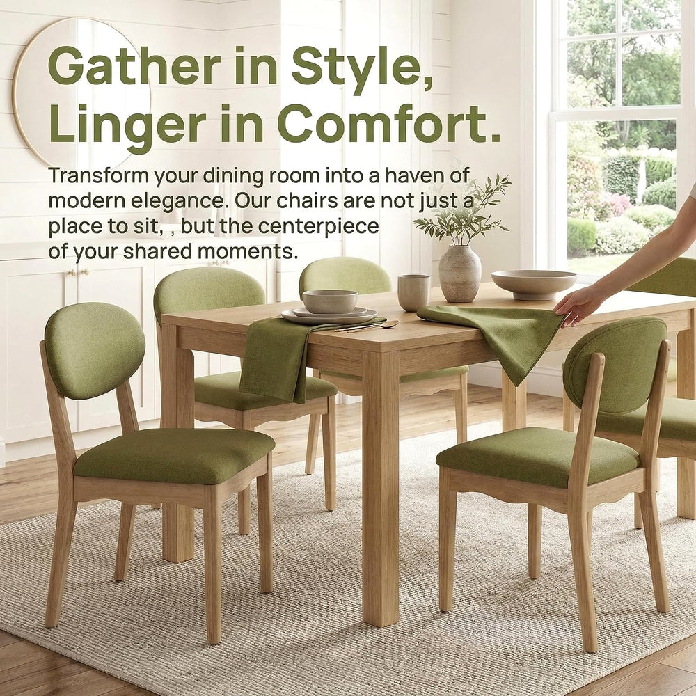 ROCITY Green Upholstered Dining Chairs Set of 2 Wood Dining Room Chairs Farmh...
