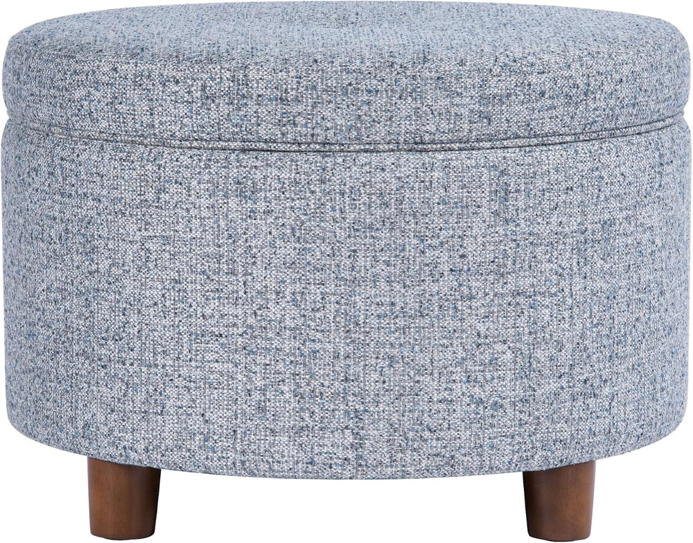 HomePop 24" Large Round Storage Ottoman - Blue Gray Woven Fabric
