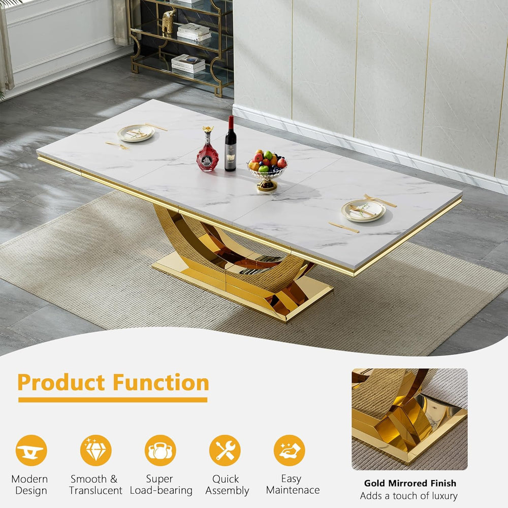 94 in Luxury Faux Marble Dining Table for 6 8 10 People, White Faux Marble Di...
