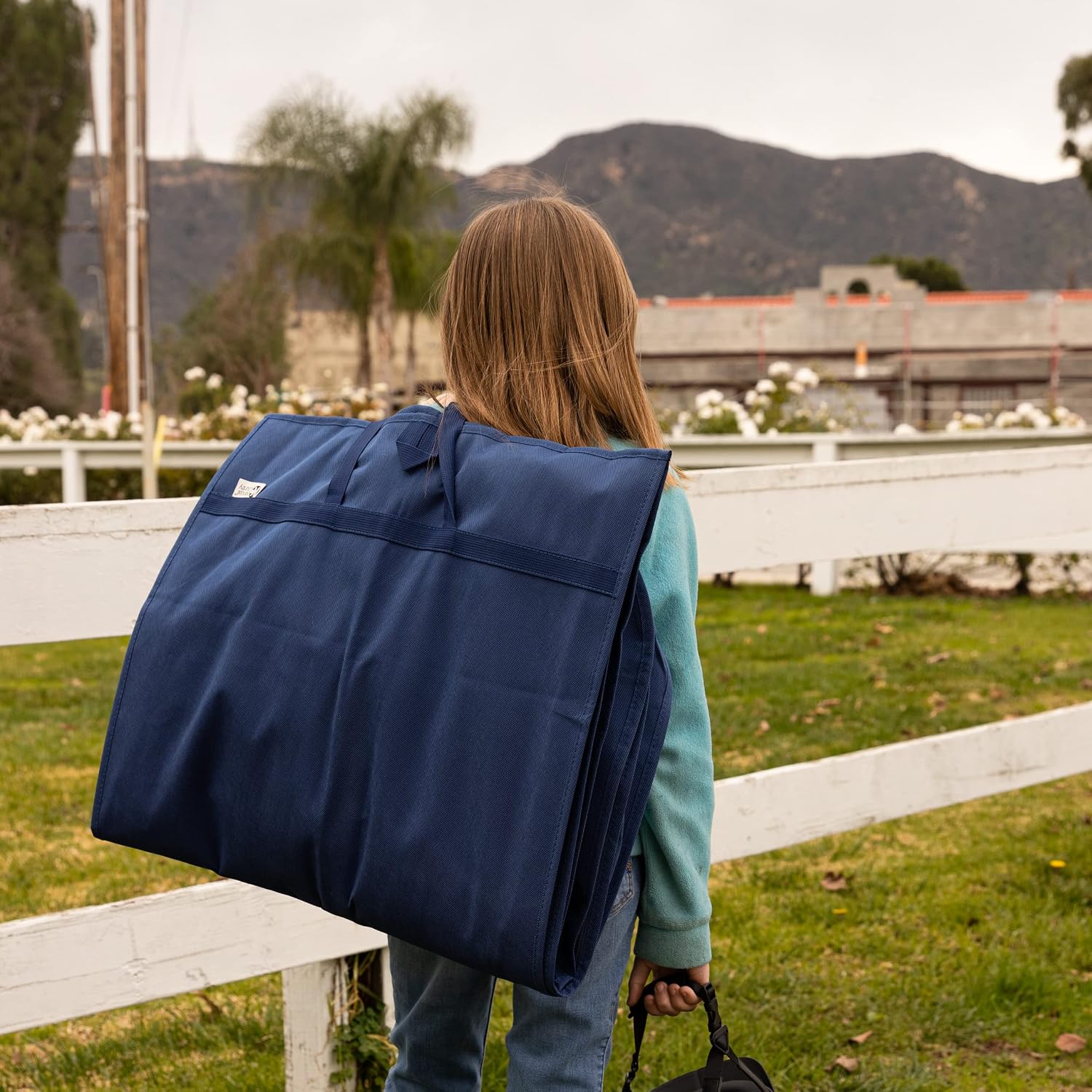 Waterproof Hanging Garment Bag 40 inch Clothes Bag with Gusset, 5 Pockets & Side Zip for Dance Costumes, Sports, Skating, Theatre, Beauty Pageants,Cheer & More by Kendall Country, Navy Blue