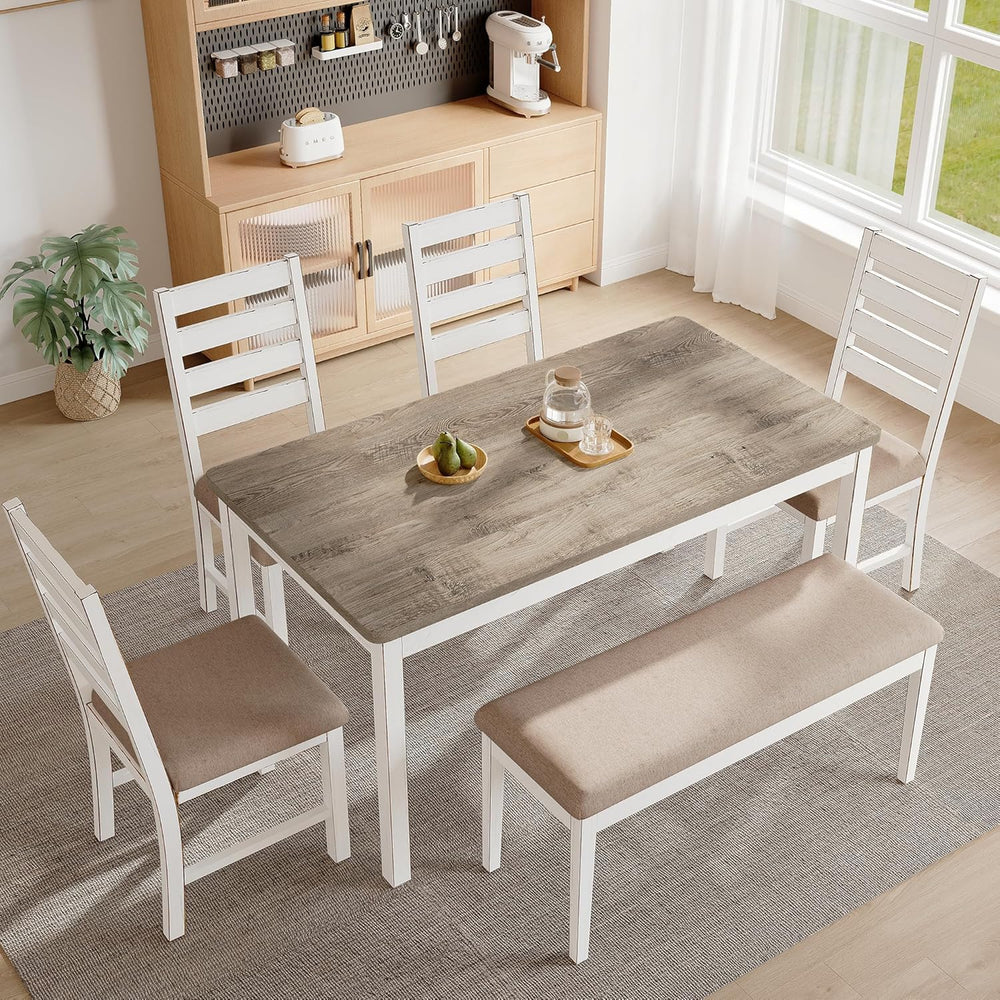 59" Dining Table Set Farmhouse Rectangular White Kitchen Room Table &amp...