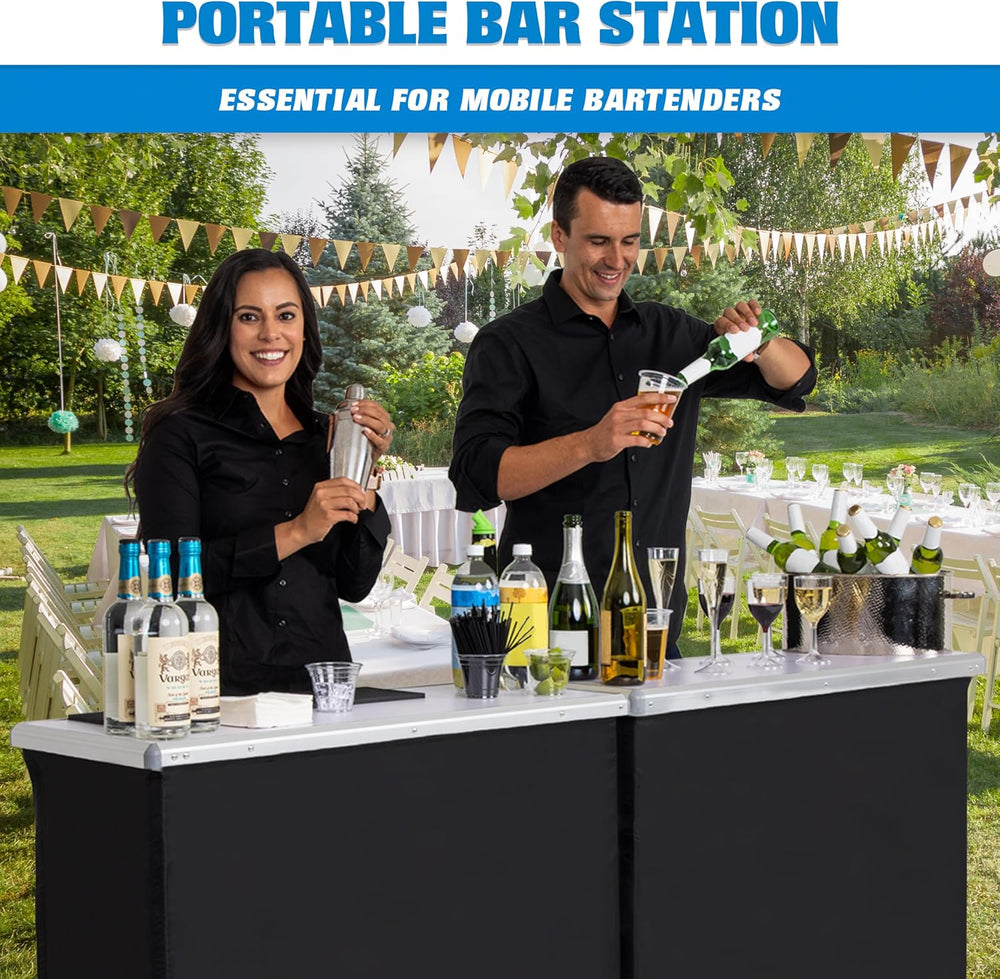 GoBar Portable Double Bar Table Set - Mobile Bartender Station for Events - I...