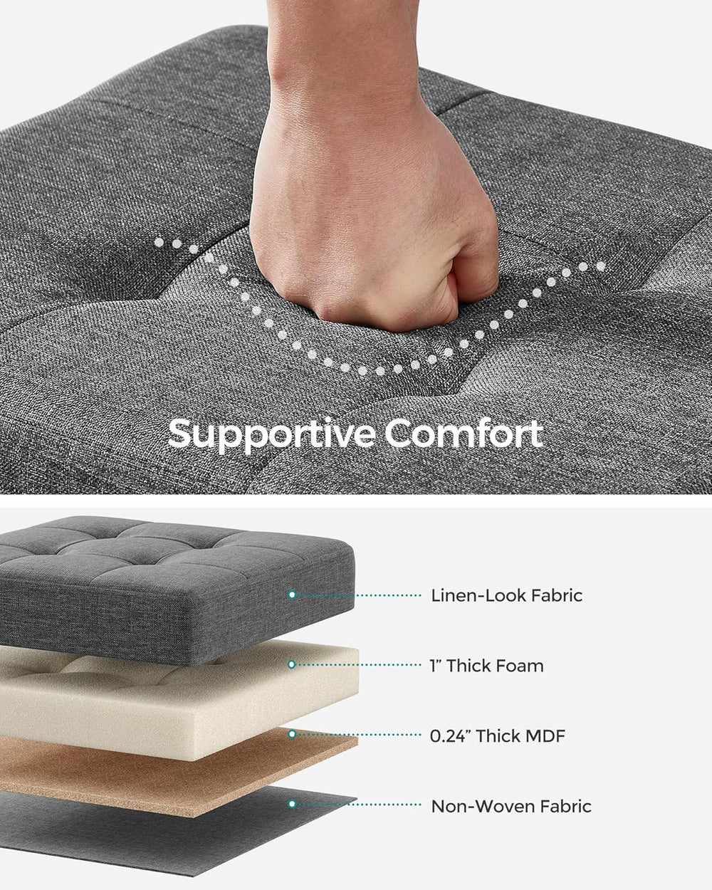 SONGMICS Storage Ottoman, Small Ottoman Foot Rest with Legs, 12.6 x 15.7 x 13...