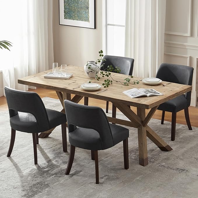 VKNOW Modern Dining Chairs Set of 2, Faux Leather Upholstered Dining Room Chair Kitchen Chairs, Farmhouse Dinner Chair for Kitchen Dining Room, Black