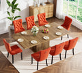 Extendable Dining Table Set for 8, 78.74" Expandable Dining Table with 8 Orange Upholstered Tufted Chairs, Large Wooden Expanding Kitchen Table and Chairs Set of 8, 9 Piece Extendable Dining Table Set