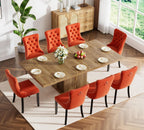 Extendable Dining Table Set for 8, 78.74" Expandable Dining Table with 8 Orange Upholstered Tufted Chairs, Large Wooden Expanding Kitchen Table and Chairs Set of 8, 9 Piece Extendable Dining Table Set