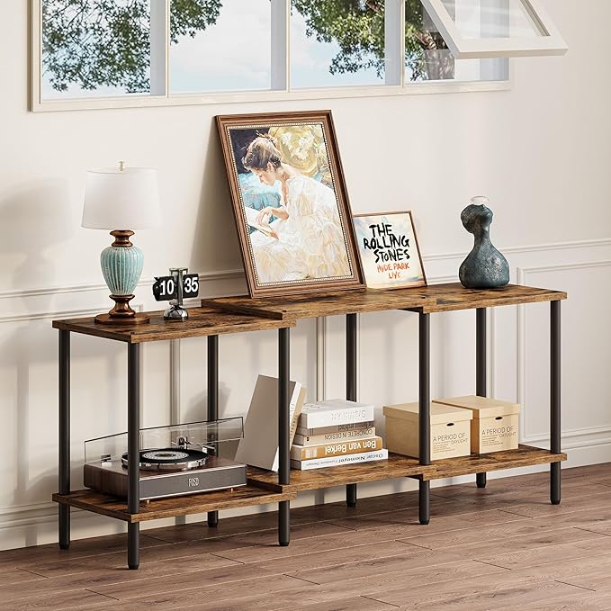 TV Stand, Entertainment Center, Industrial TV Media Console Table with Open Storage Shelves, 2 Tier TV Cabinet for Living Room, Bedroom