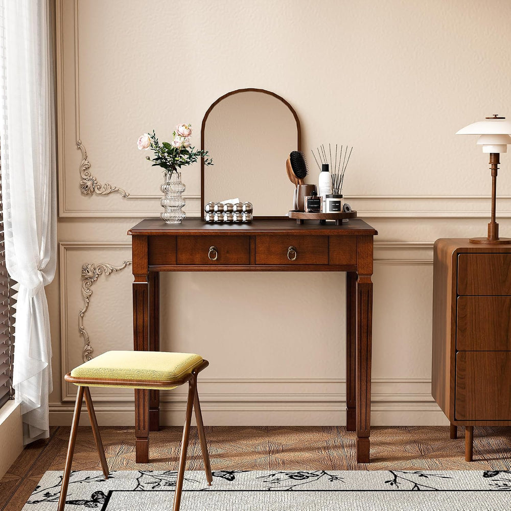 Cherry Walnut Writing Desks with Drawers, 31.5" Mid-Century Modern Compu...