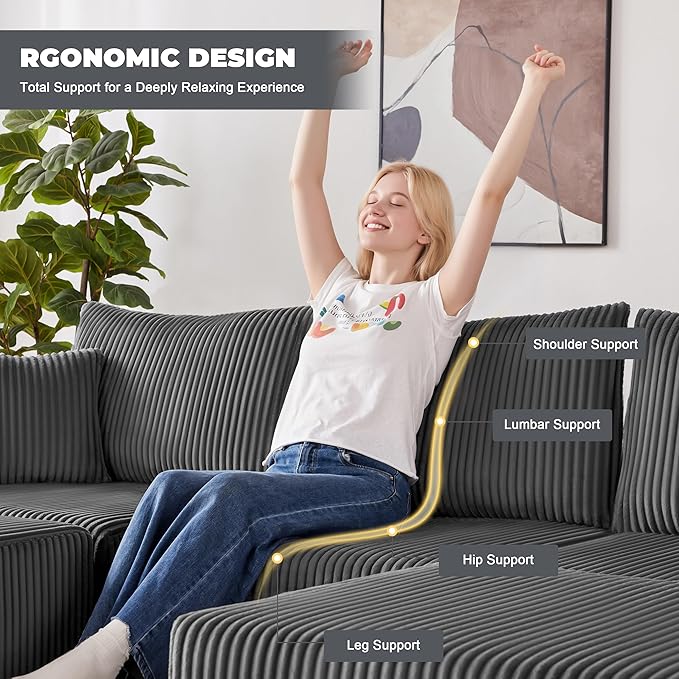 107" Modular Sectional Sofa, L-Shaped Boneless Couch with Deep Seat, Cozy Cloud Couch Sectional with Convertible Ottoman, Modern Sectional Couches for Living Room, No Assembly, Darkgray