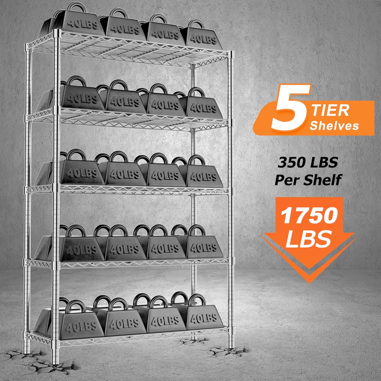 Storage Shelves Heavy Duty, 2 PCS 36" L x 14" W x 72" H Garage Wire Shelving Unit Loads 1750LBS, 5-Tier Adjustable Metal Industrial Utility Shelf Rack for Kitchen, Laundry Room, Warehouse, Basement