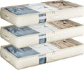 Under Bed Storage Containers with Window, Closet Organizers and Storage Bags, Foldable Underbed Storage Bags for Blankets, Clothing, Comforter, Linen Sheets, Wrapping Paper, 3 Pack, White Ivory