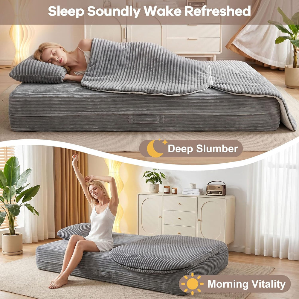 75'' Folding Sleeper Sofa Bed, Memory Foam Fold Out Couch, Foldable F...