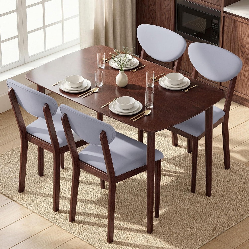 HOMCOM 5-Piece Dining Table Set for 4 with Solid Wood Frame, Light Gray