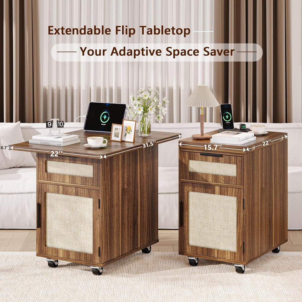 iPormis End Table with Charging Station, 15.7''-31.5'' Narrow...