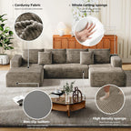MoonSpeak 133" Sectional Boneless Couch for Living Room,Modern Modular Cloud Couch with Deep Seat,Upholstered Sleeper Sofa with 1 Ottoman,Convertible Folding Couches,No Assembly (Khaki)