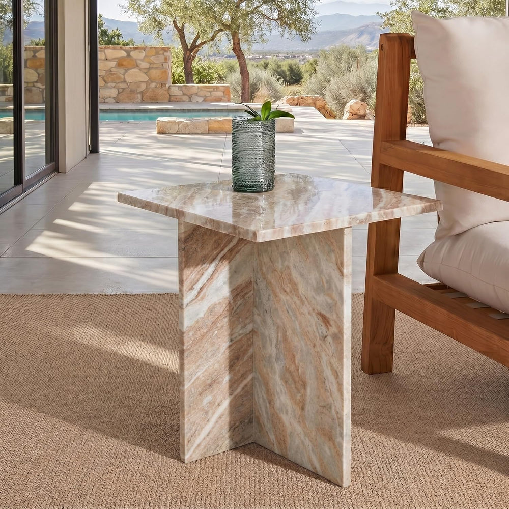 SAFAVIEH Couture Collection Adriano White/Brown 2-Leg Marble Accent Table (Fu...