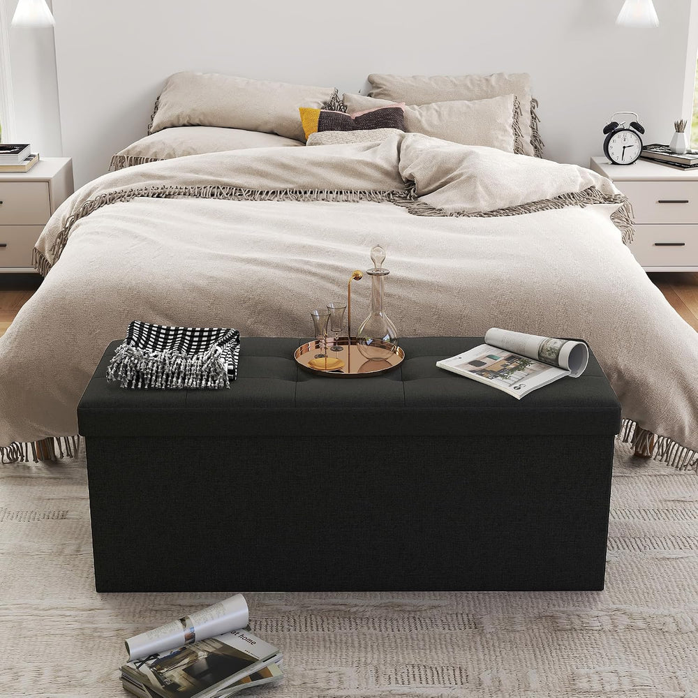Ottoman with Storage,Black | Folding Storage Ottoman Bench for Living Room an...