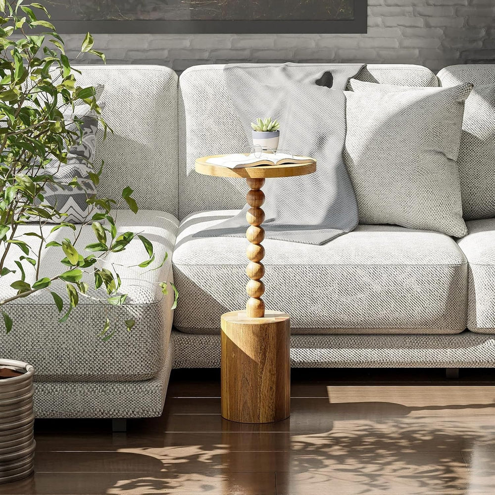 COZAYH Set of 2 Farmhouse Pedestal End Tables, Round Rustic Wood Drink Table ...