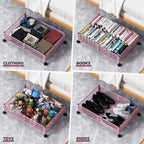 Under the Bed Storage Containers with Wheels, Under Bed Storage, Under Bed Shoe Storage Organizer Drawer, Tool-free Assembly Metal Underbed Storage Containers -Pink