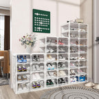ANTBOX Foldable Shoe Rack,Shoe Organizers for Closet Plastic Shoe Storage Box Space Saving for Entryway, Large Sturdy Stackable Sneaker Cabinet Bins with Magnetic Clear Door 6 Tiers 12 Pairs
