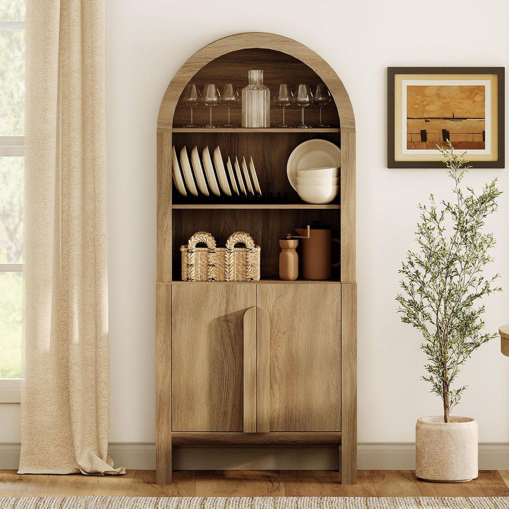 WAMPAT 71" Tall Arched Kitchen Pantry Cabinet, 5 Tiers Modern Farmhouse ...