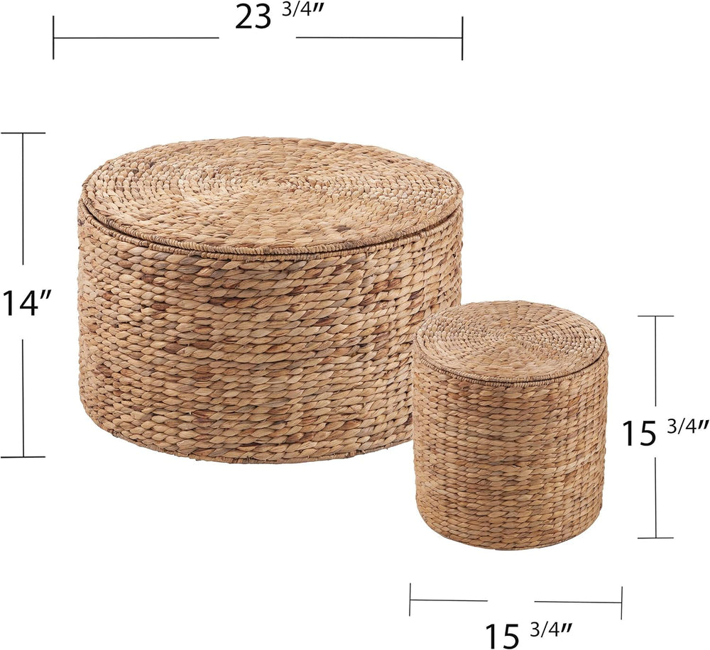 SEI Furniture - Satalia Round Water Hyacinth Storage Tables - 2 Piece Set - B...