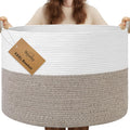 XXXL Large Blanket Basket for Living Room, 21.7" x 13.8" Woven Cotton Rope Laundry Hamper for Pillows, Towels & Toy Storage - Decorative Round Storage Basket with Handles for Nursery, Baby & Dog Toys