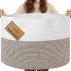 XXXL Large Blanket Basket for Living Room, 21.7" x 13.8" Woven Cotton Rope Laundry Hamper for Pillows, Towels & Toy Storage - Decorative Round Storage Basket with Handles for Nursery, Baby & Dog Toys