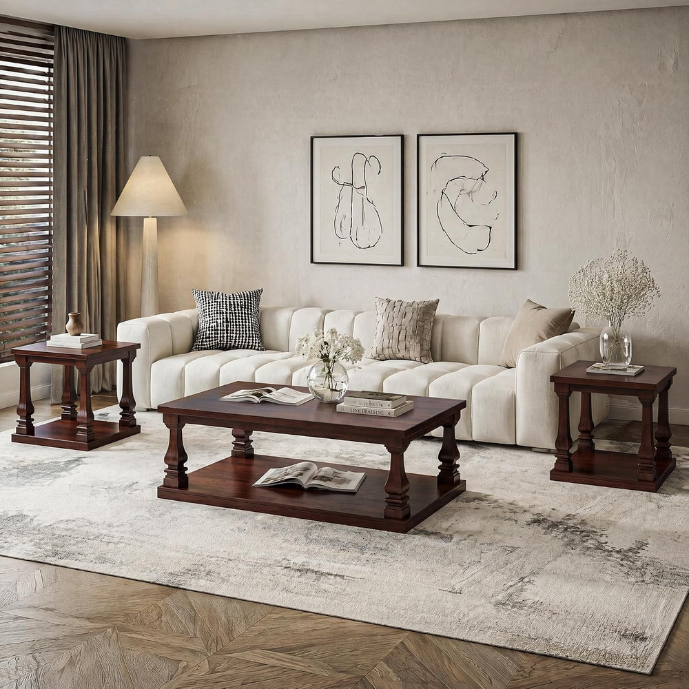 Farmhouse Living Room Table Set,Rustic Wooden Coffee Table Set of 3,Coffee Tb...