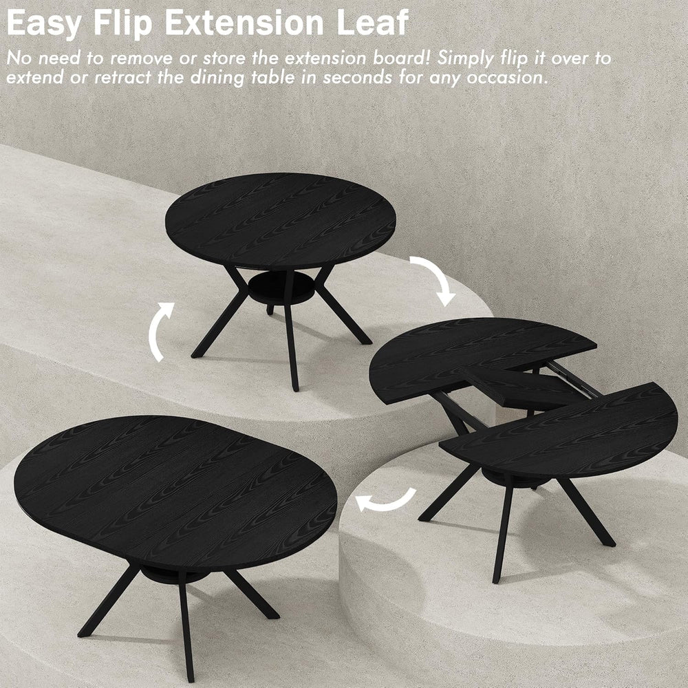 42"-58" Extendable Round Dining Table with Built-in Flip Leaf, Mode...