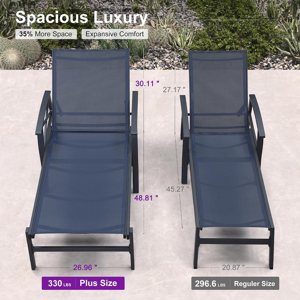 PURPLE LEAF Oversized Outdoor Lounge Chair Set of 2 Aluminum, Deep Blue | Ext...