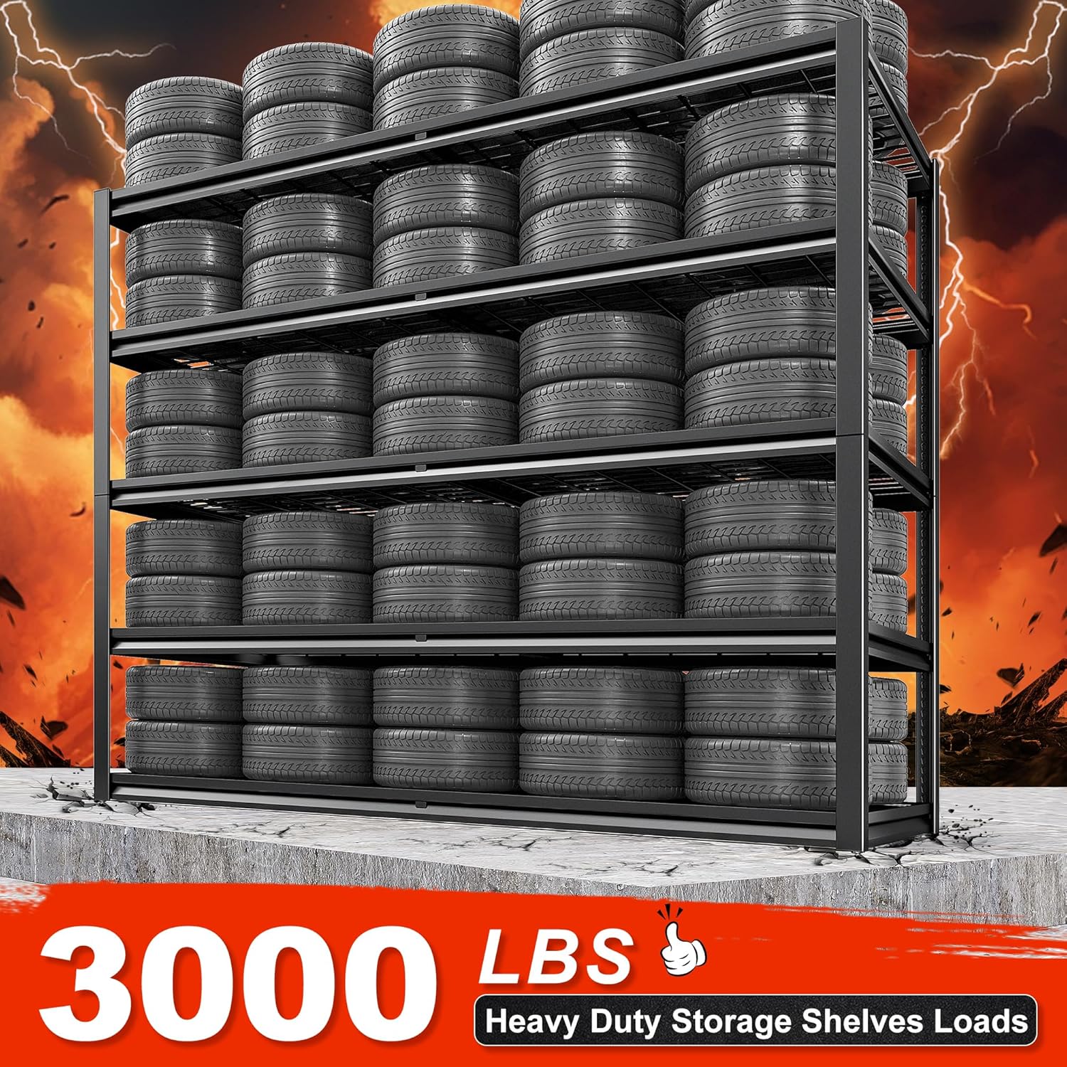 REIBII 78" H Garage Shelving, 5 Tier Storage Shelves Heavy Duty, 3000LBS Industrial Shelf, Adjustable Metal Shelving for Garage, Warehouse, School, Commercial, Business, 55.2" W x 78" H x 26" D
